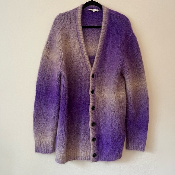 Tibi Sweaters - Tibi Ombre Purple and Cream Mohair Blend Cardigan